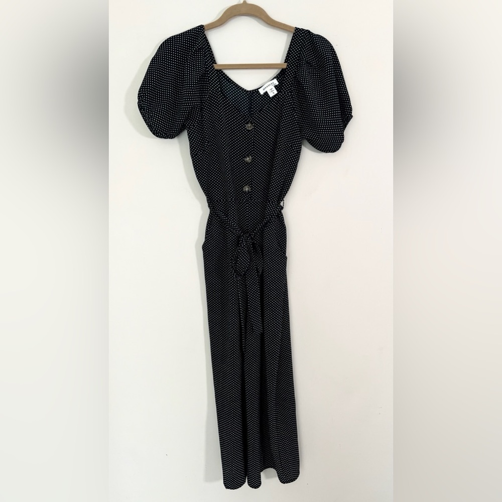 MONTEAU LOS ANGELES Juniors Retro Puff Sleeve Polka Dot Belted Jumpsuit Size S